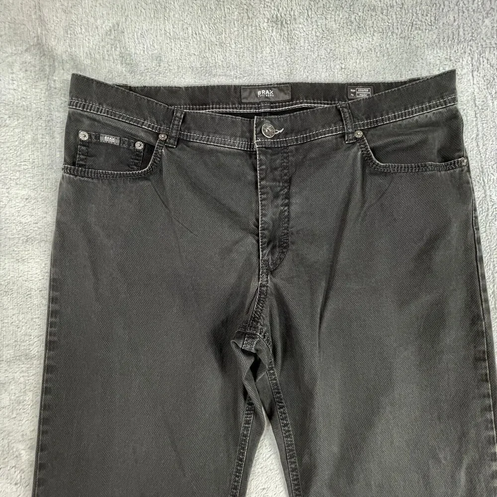Brax Feel Good Cooper Pants Men's 38 X 34 Gray Cotton Mid-Rise Straight Leg
